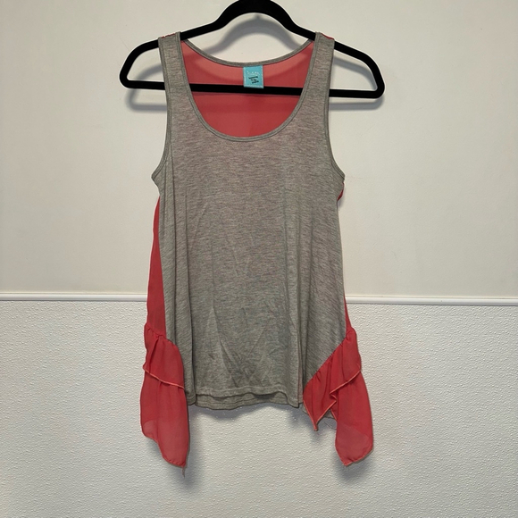 Women's H.I.P. Tank Top Size S Gray and Coral ruffles - Picture 5 of 9